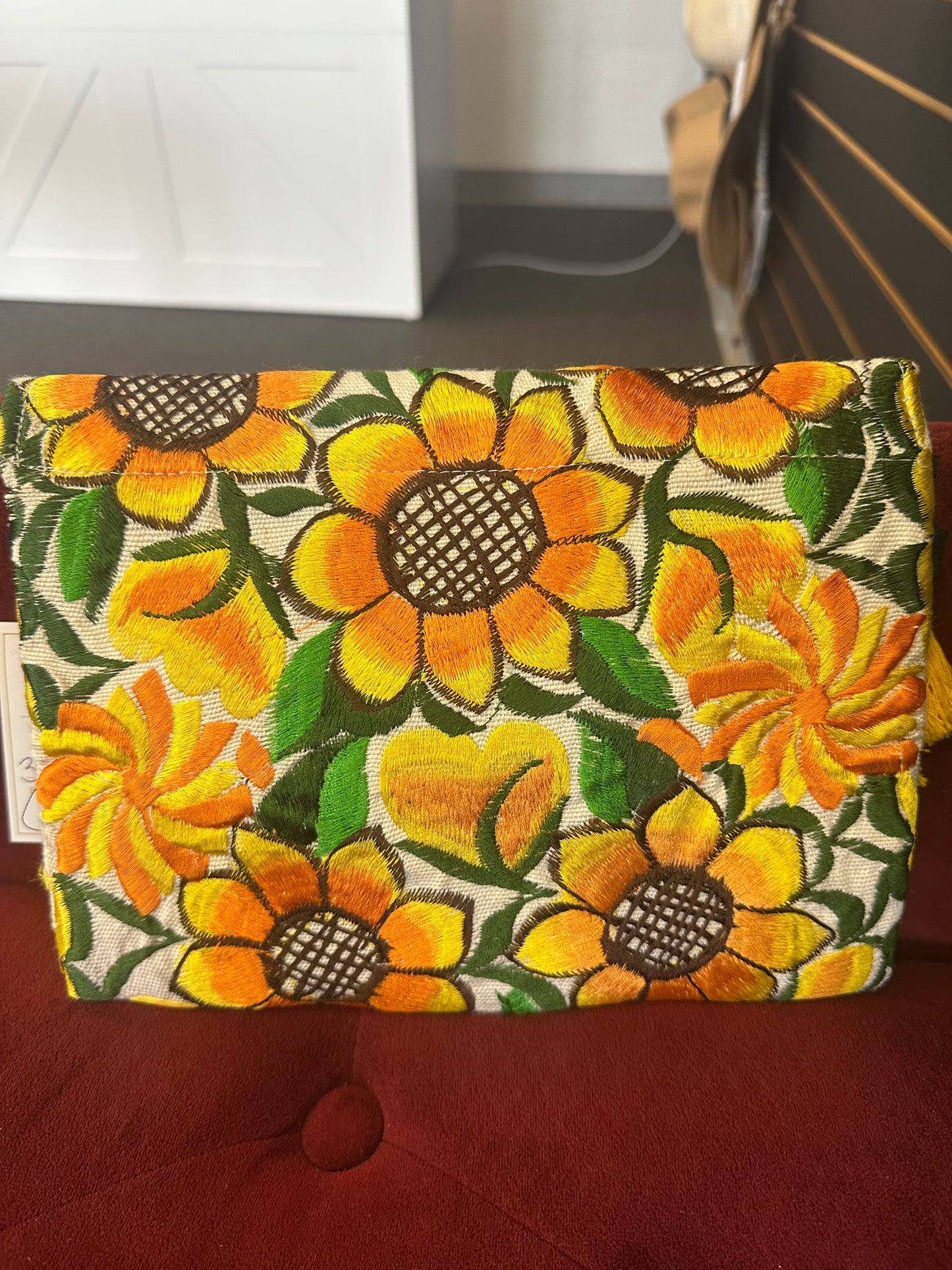 Embroidered sunflowers purse