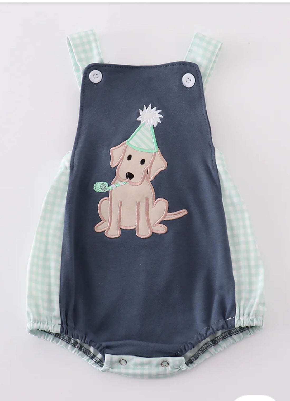 Navy puppy birthday boy romper