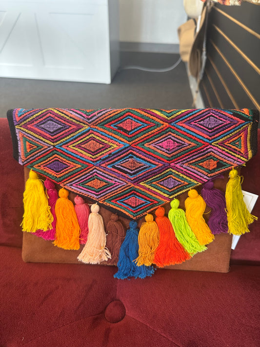 Brown embroidered purse