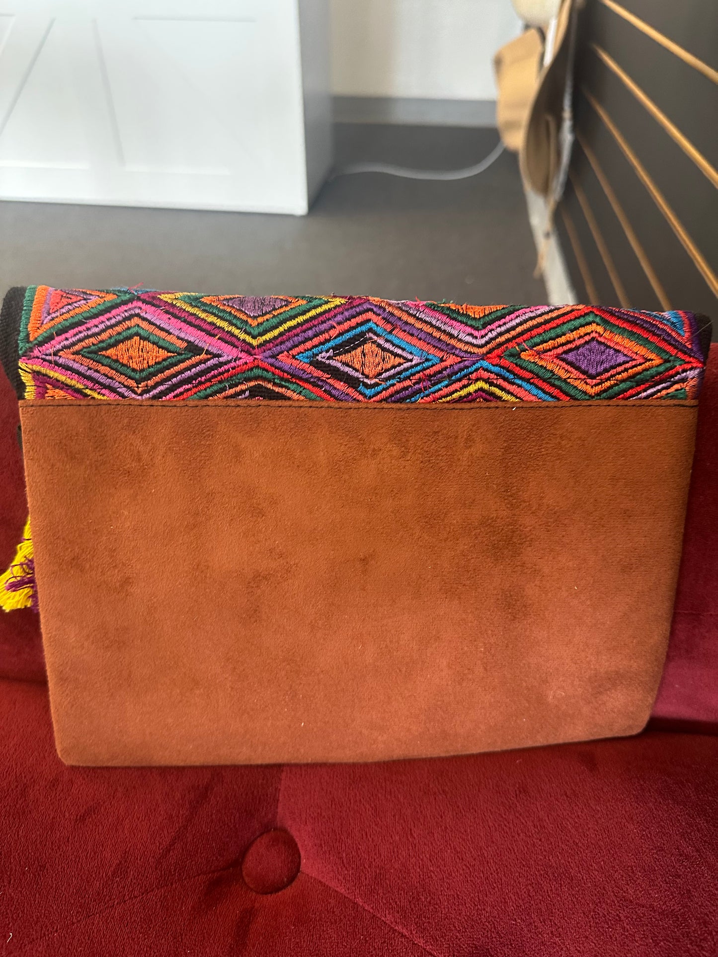 Brown embroidered purse