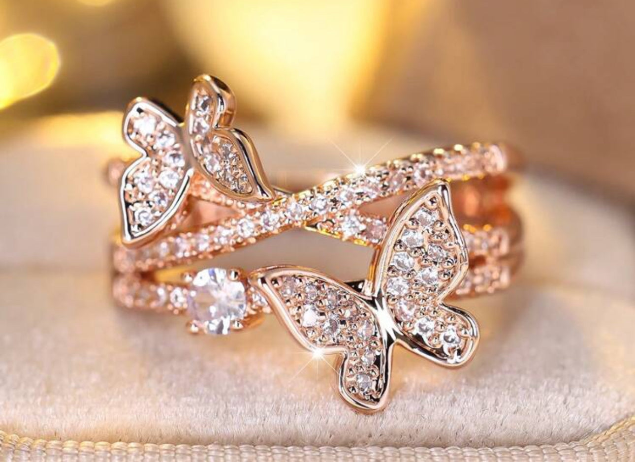 Rose gold butterfly ring