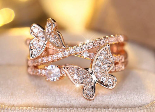 Rose gold butterfly ring