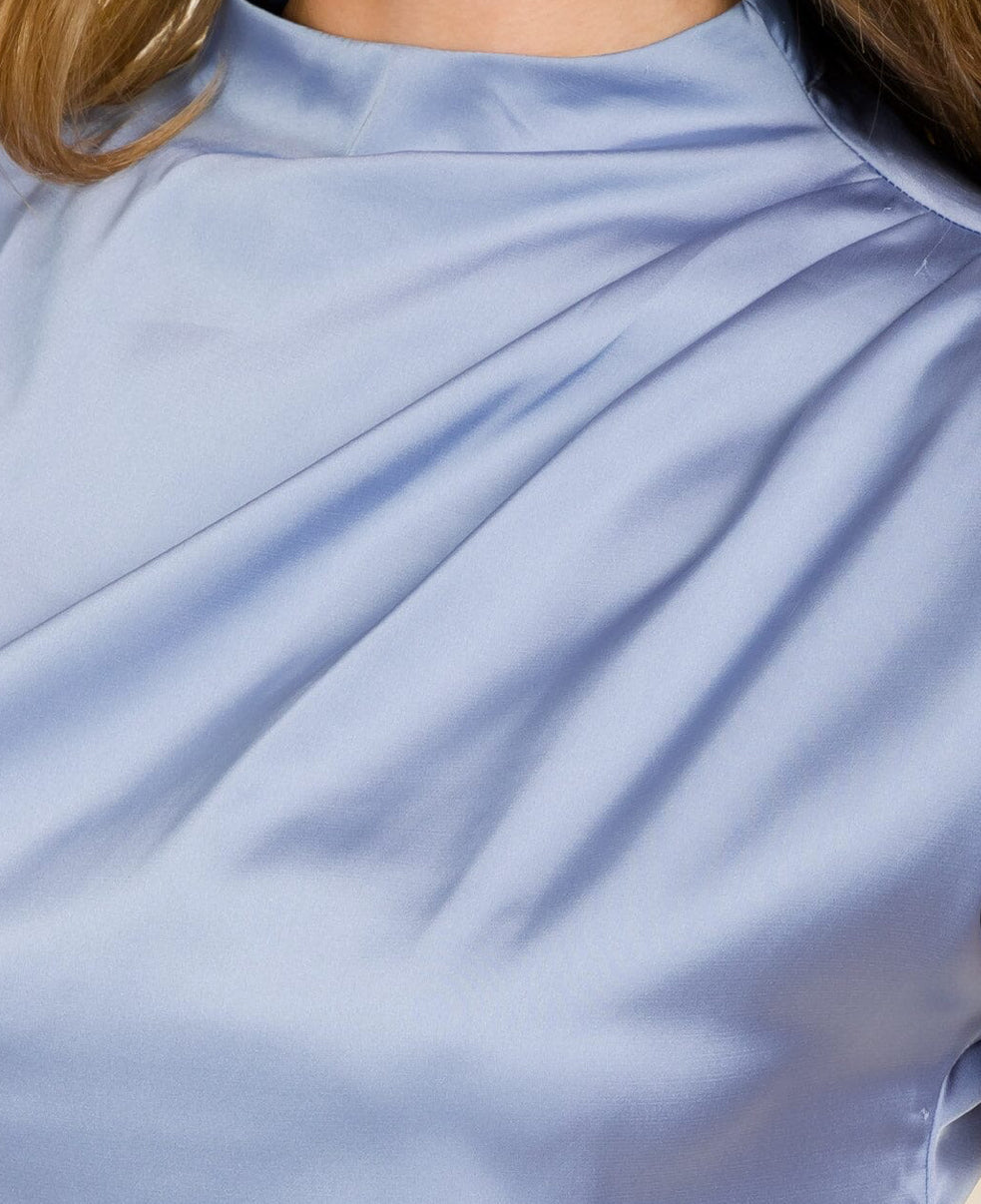 WOMEN'S SHORT SLEEVE FRONT DETAILED SATIN BLOUSE