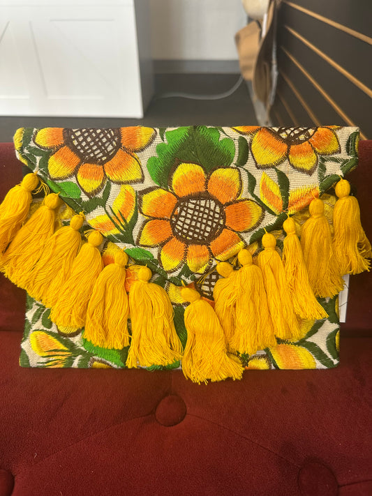 Embroidered sunflowers purse