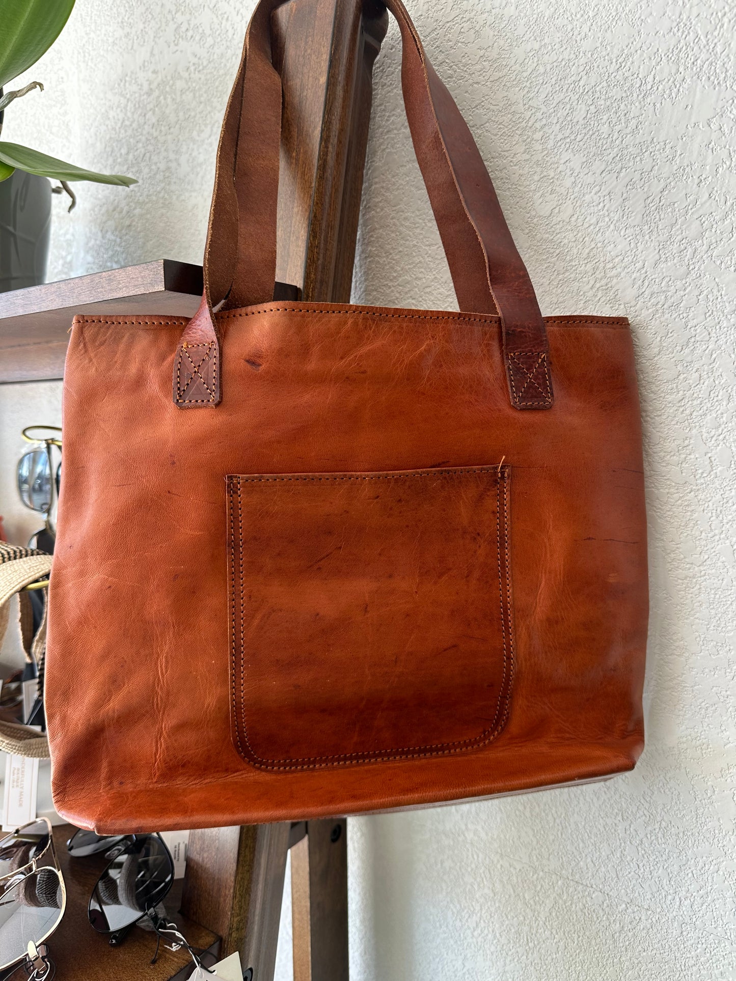 Leather embroidered brown purse