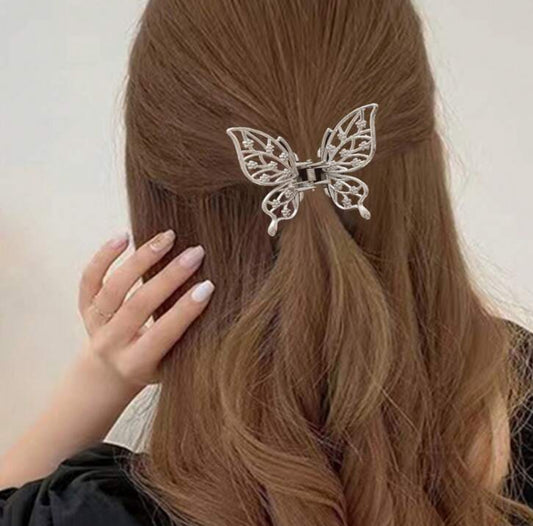 Silver butterfly hair clip