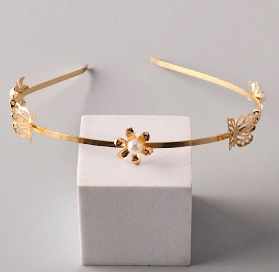 Gold  and silver flower and butterfly headband