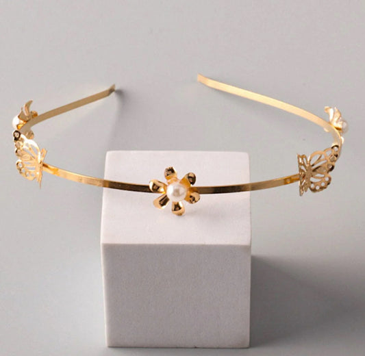 Gold  and silver flower and butterfly headband