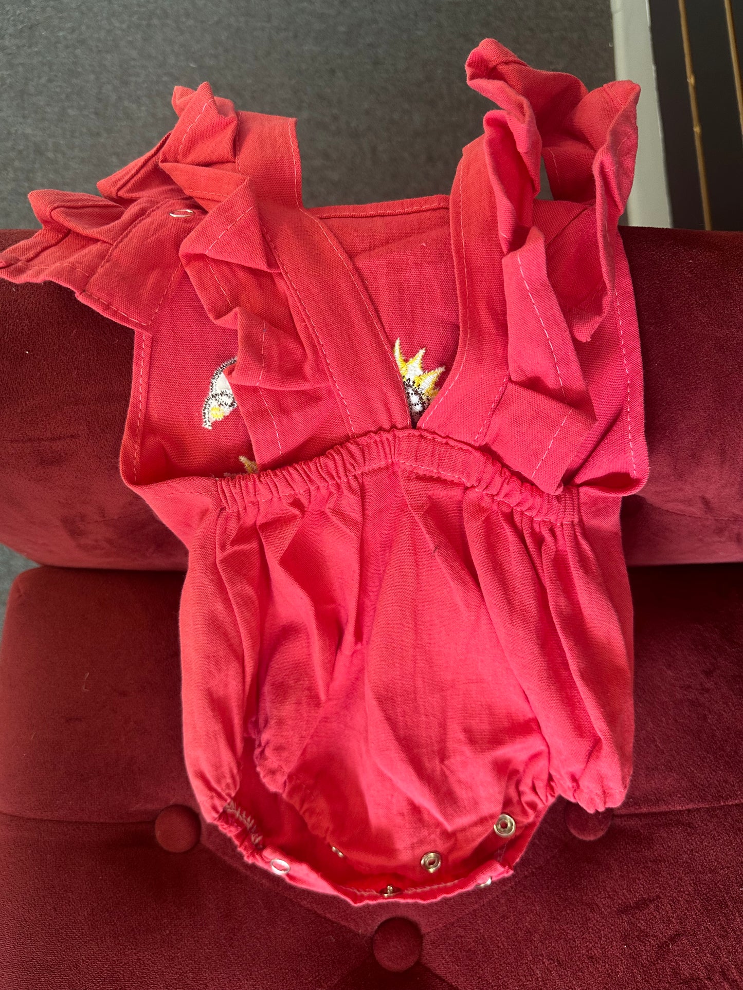 Girls orange embroidered romper