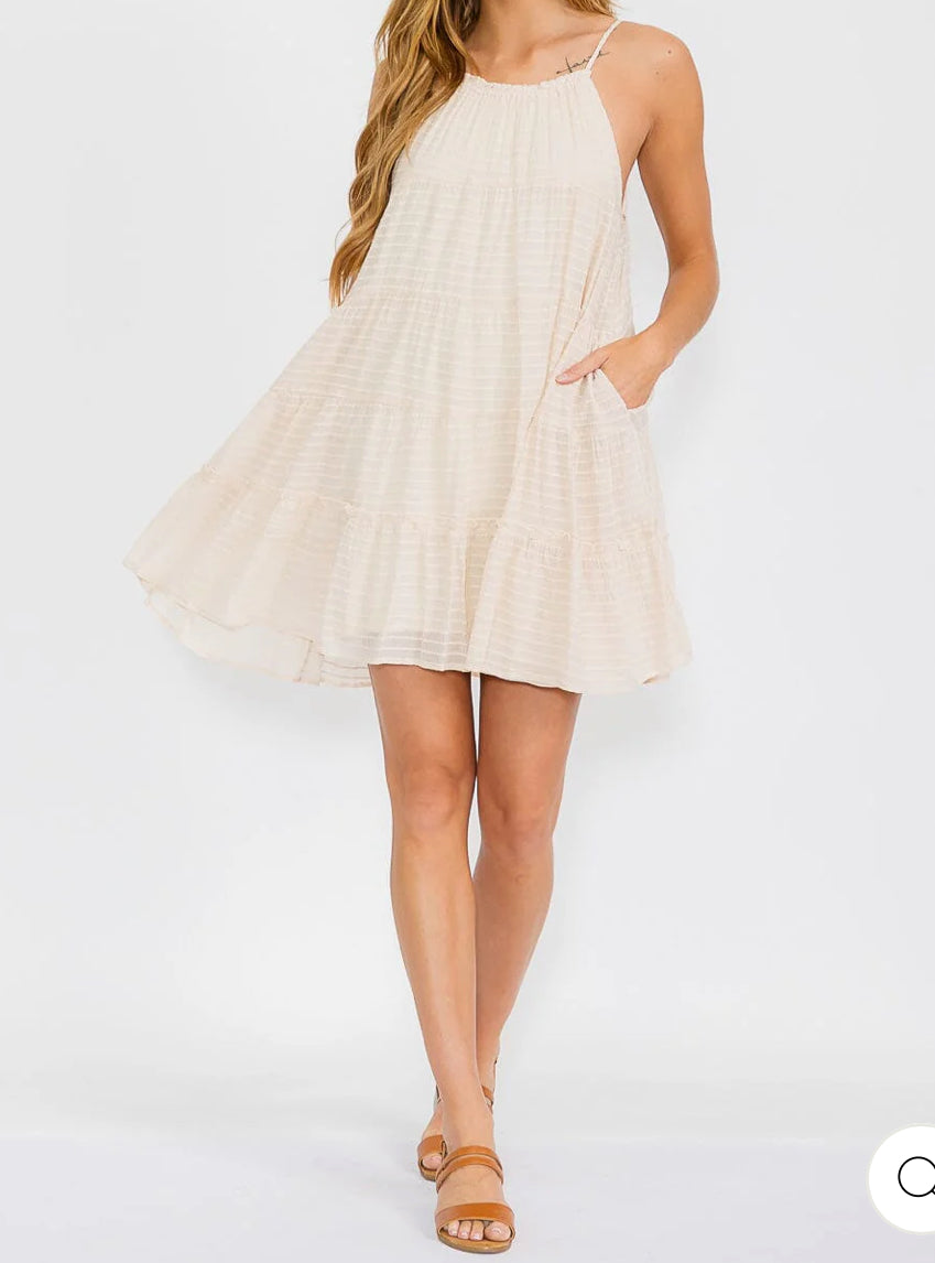 Women’s sleeveless adjustable straps tiered tunic mini dress