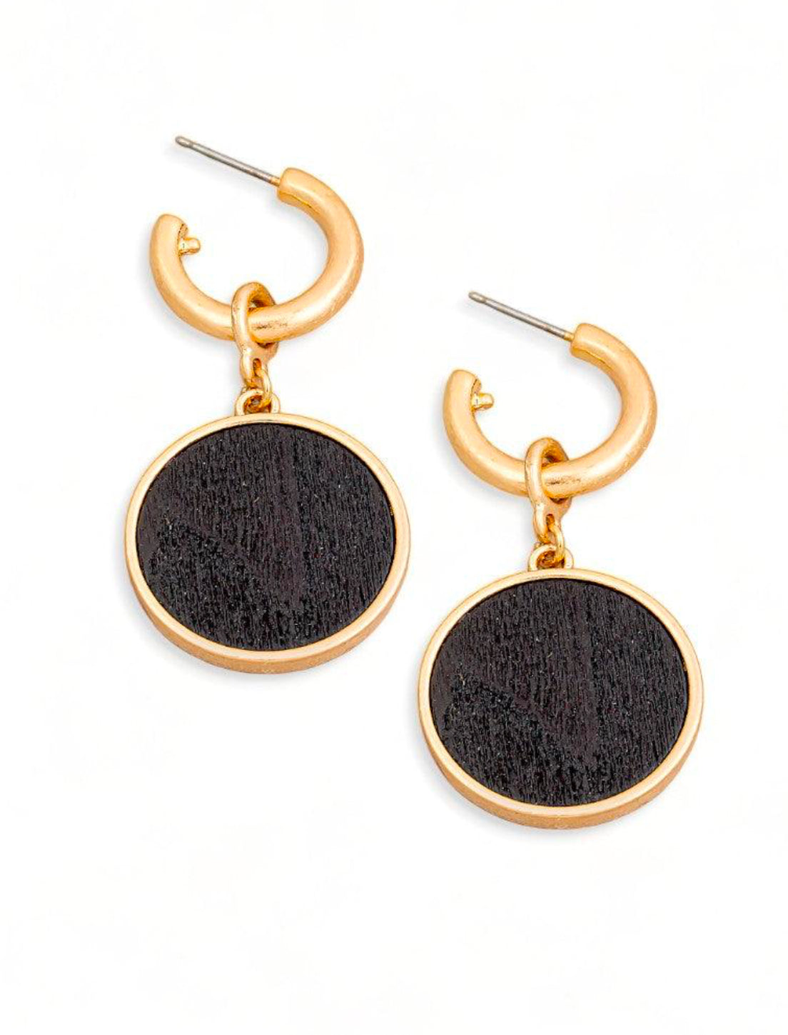Solid Wooden Disc Round Drop Plated Earrings
