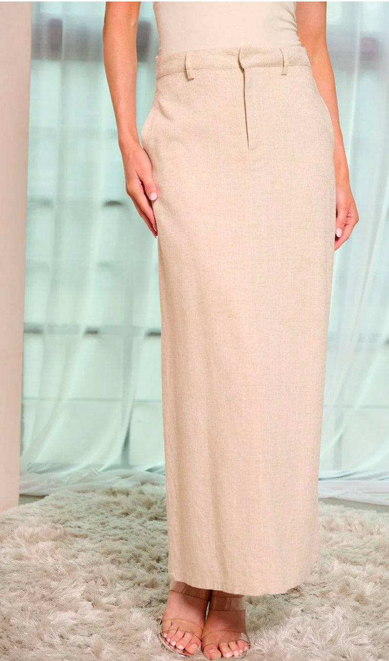 WOMEN'S BUTTON CLOSURE POCKETS BACK SLIT MAXI SKIRT