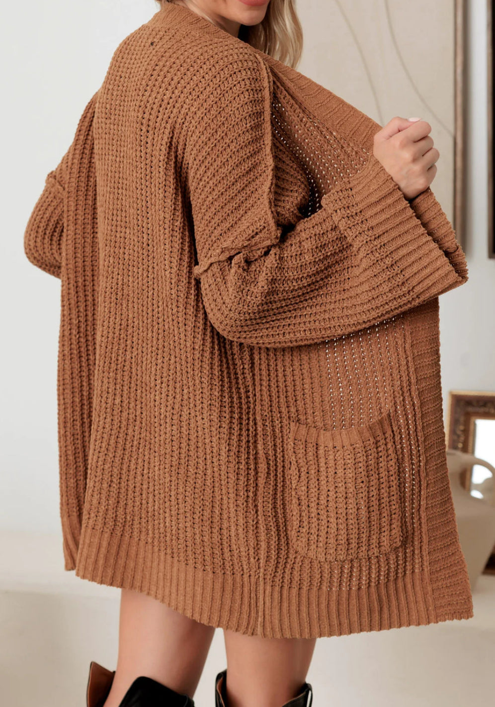 Long Sleeve Two Pocket Open Front Knit Cardigan