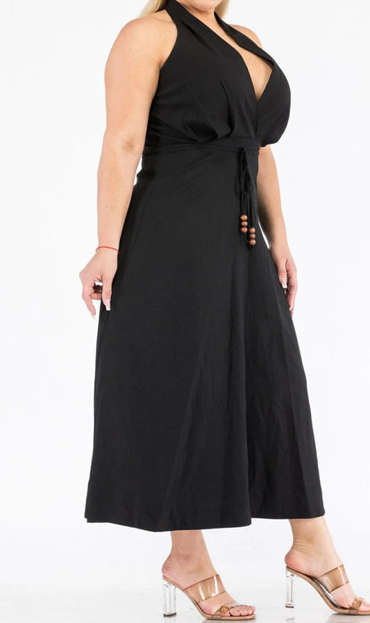 PLUS SIZESLEEVELESS V-NECK SURPLICE SELF TIE MAXI DRESS