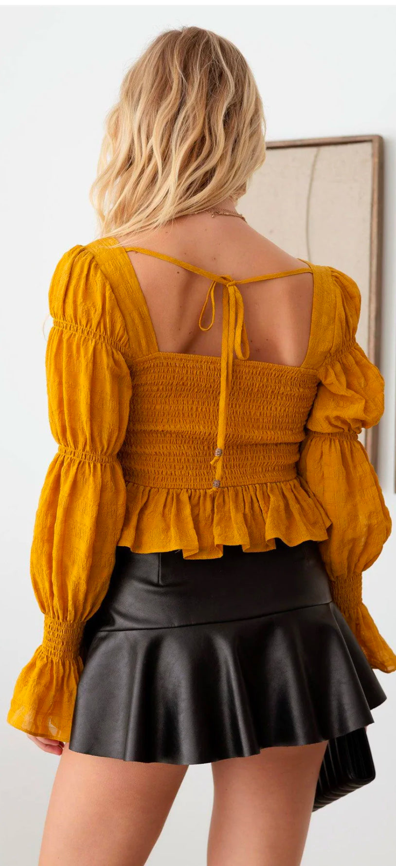 Boho Shirred Smocked Peplum Long Sleeve Top
