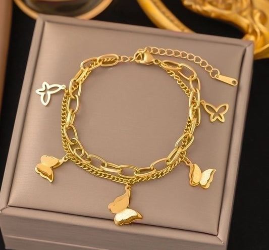 Stainless steel gold plated butterfly bracelet