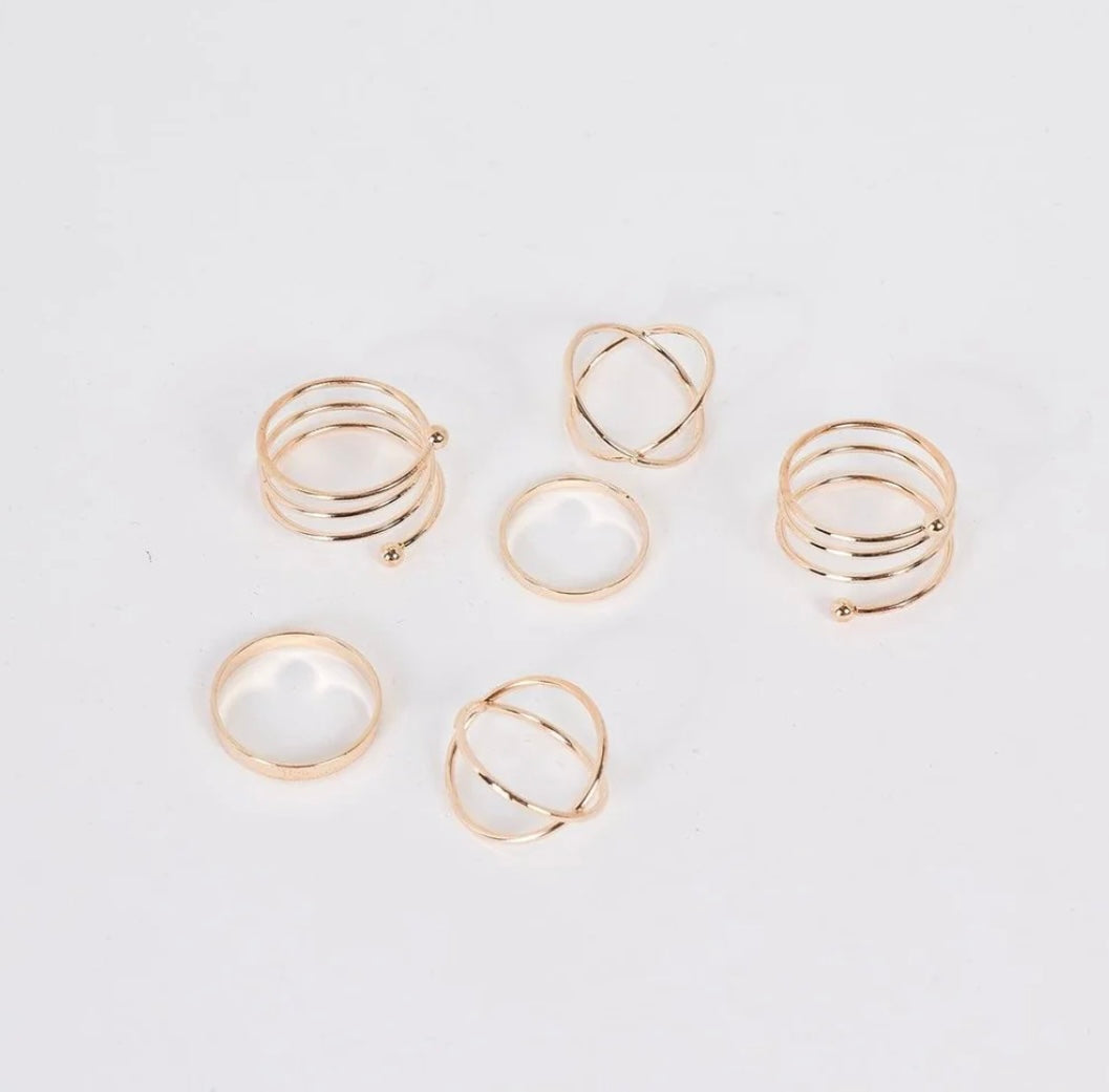 Gold Minimalistic Cross Decor Ring Set of 6 Rings
