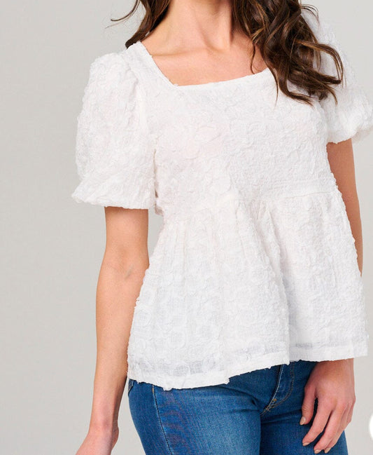 WOMEN'S SHORT PUFF SLEEVE SQUARE NECK DETAILED BLOUSE