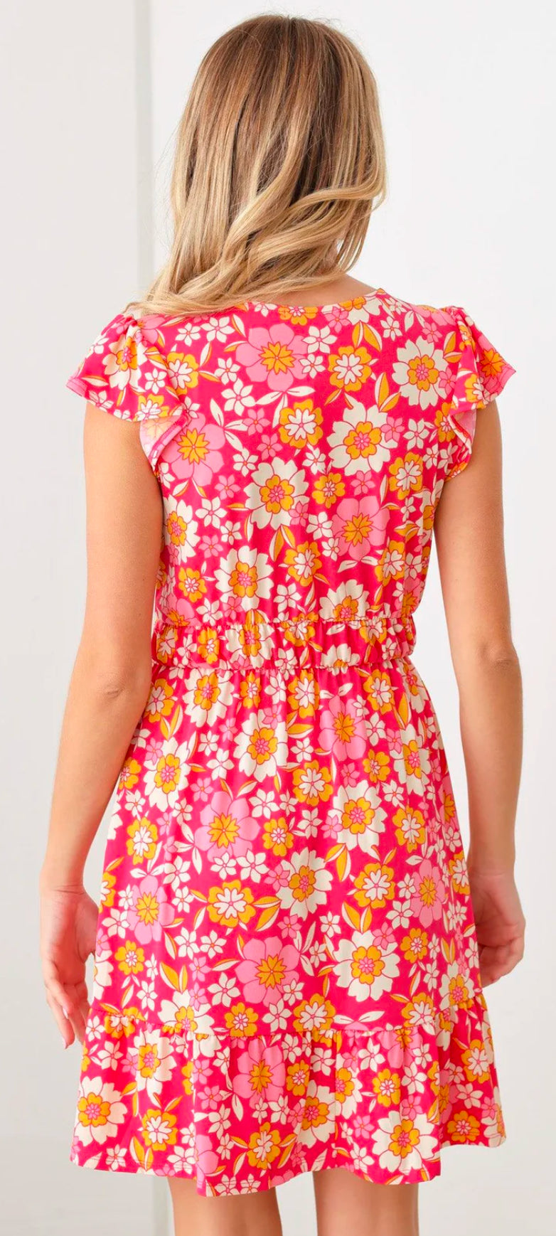 Floral Print Ruffle Cap Sleeves Babydoll Mini Dress