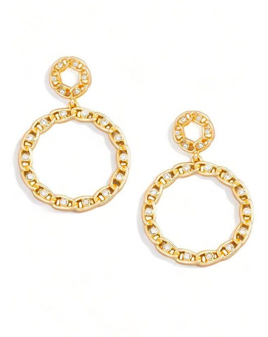 Studded Circle Chain Link Drop Earrings