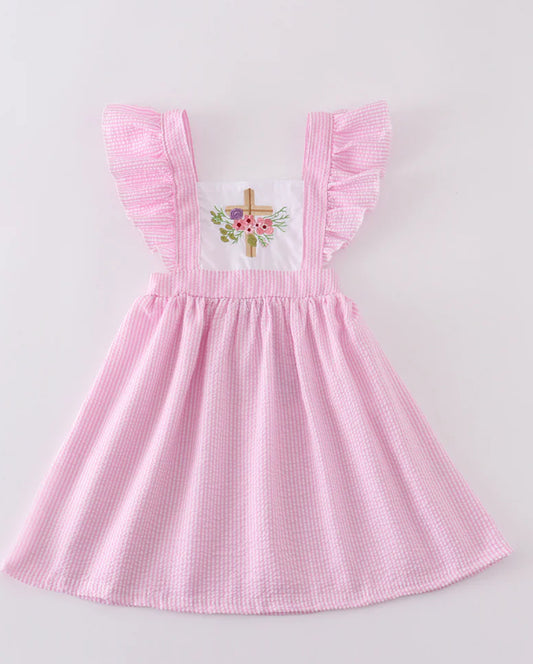 Pink cross embroidery dress