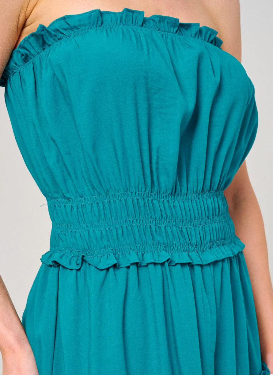 WOMEN'S SLEEVELESS SMOCK WAIST TIERED MAXI DRESS
