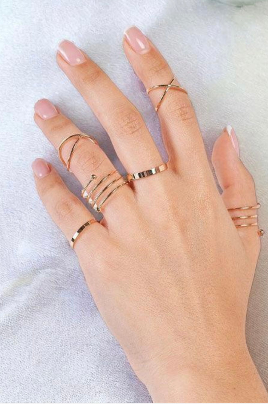 Gold Minimalistic Cross Decor Ring Set of 6 Rings