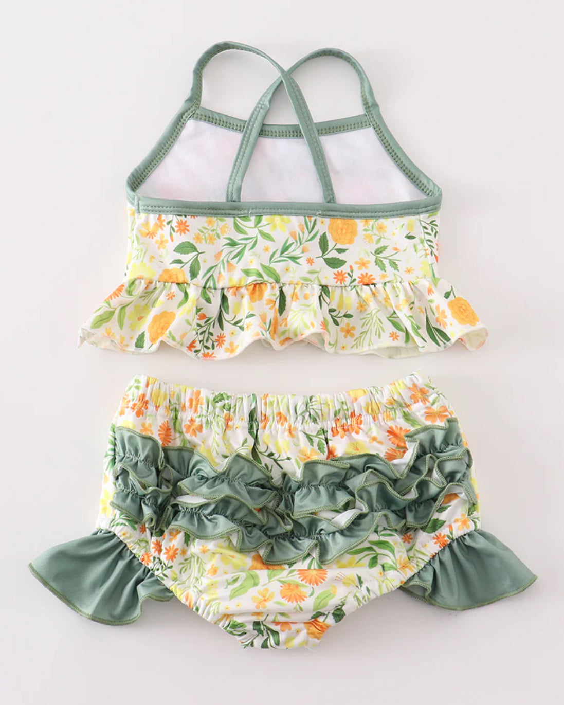 Yellow and green floral 2pc swimsuit