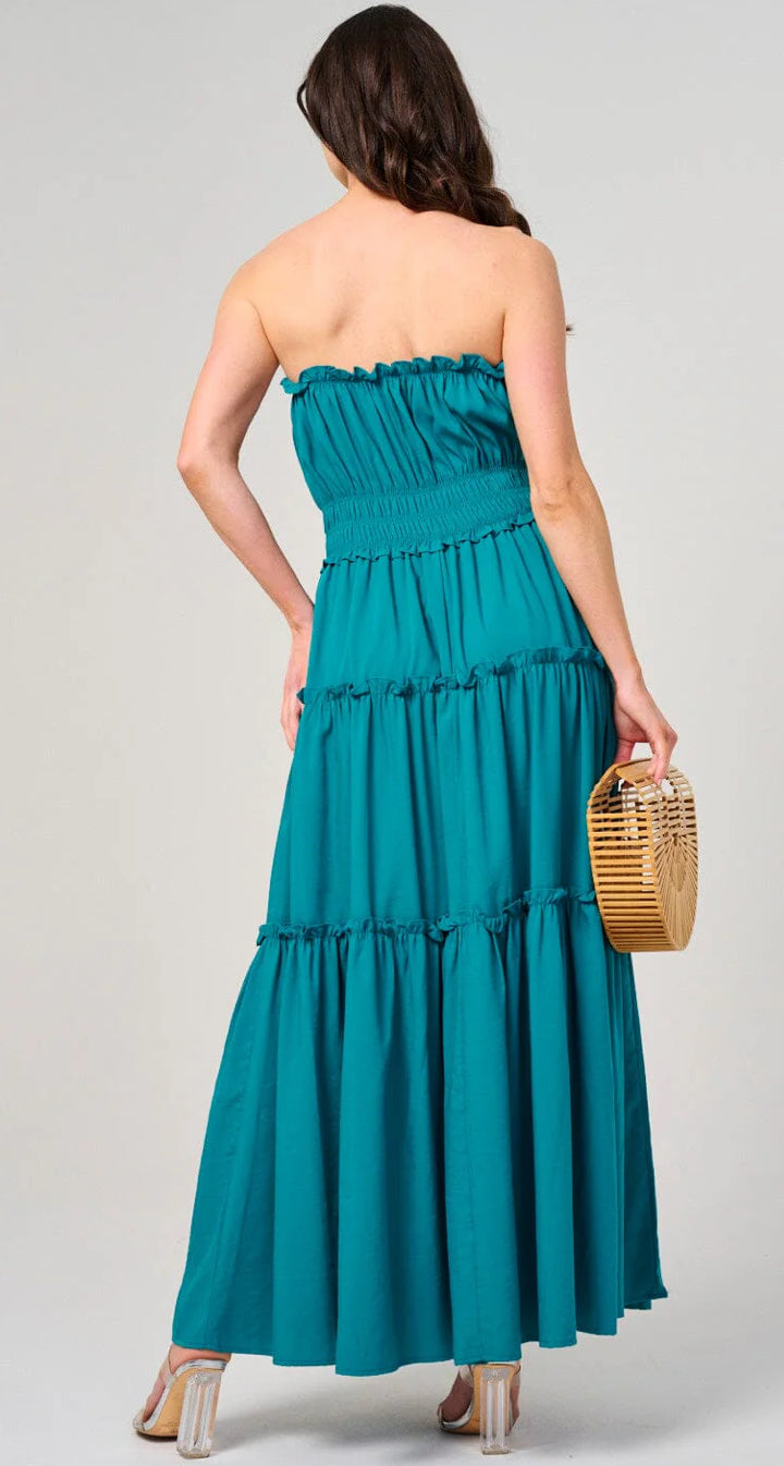 WOMEN'S SLEEVELESS SMOCK WAIST TIERED MAXI DRESS