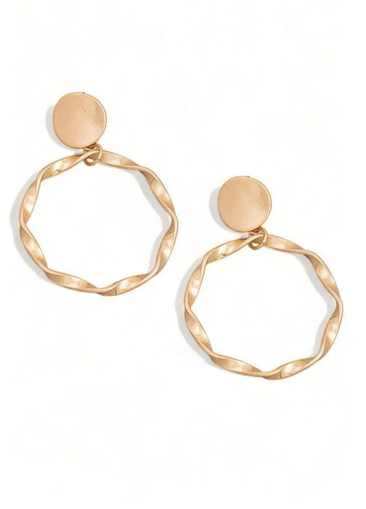 Boho Metallic Gold Circle Twist Drop Earrings