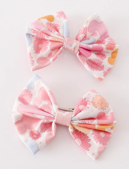 Pink flower print bows