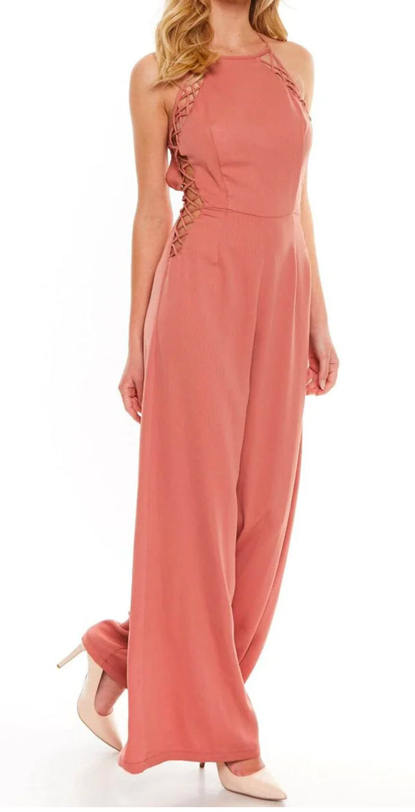 WOMEN'S SLEEVELESS CUT OUT OPEN BACK WIDE LEG JUMSPUIT