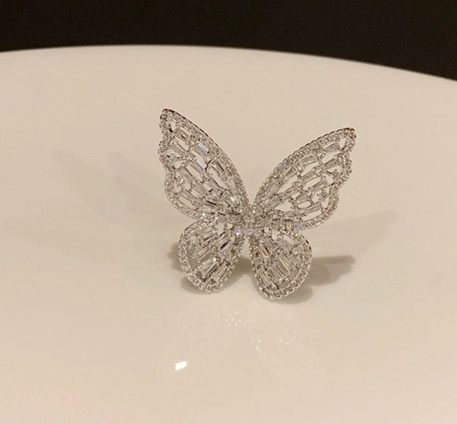 Big butterfly ring silver