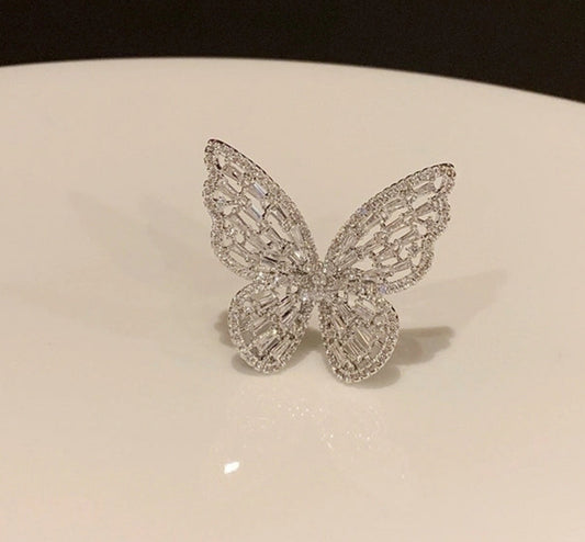 Big butterfly ring silver