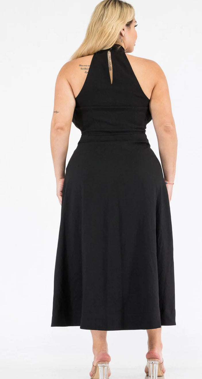 PLUS SIZESLEEVELESS V-NECK SURPLICE SELF TIE MAXI DRESS