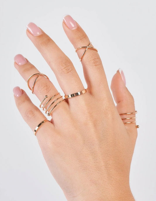 Gold Minimalistic Cross Decor Ring Set of 6 Rings
