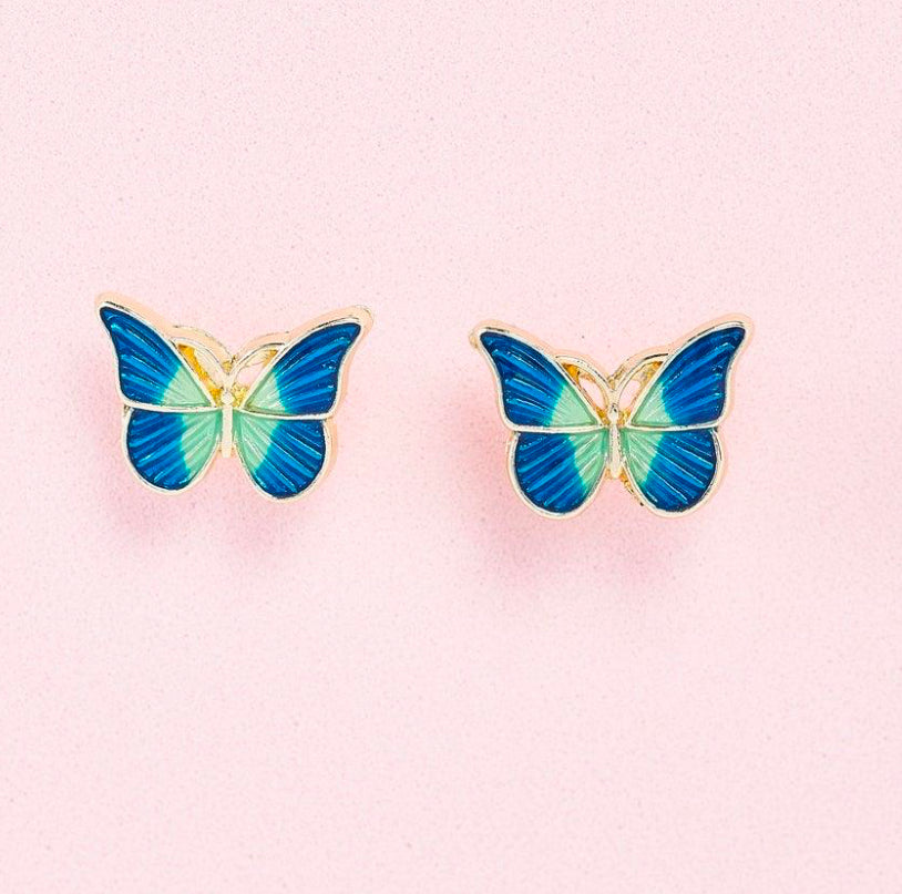 Gold & Blue Small Butterfly Stud Earrings