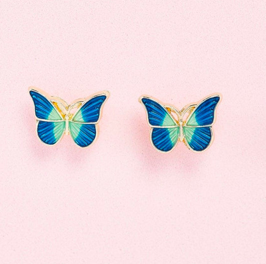 Gold & Blue Small Butterfly Stud Earrings