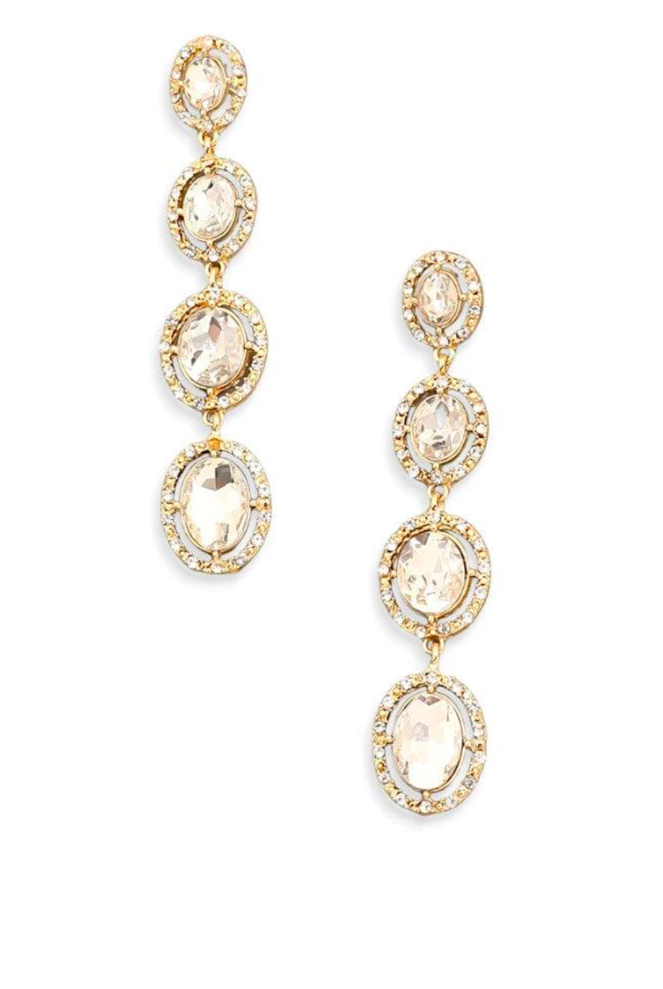 Oval Long Rhinestone Linear Earrings
Gold