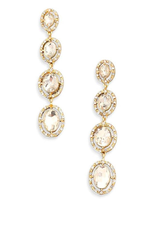Oval Long Rhinestone Linear Earrings
Gold