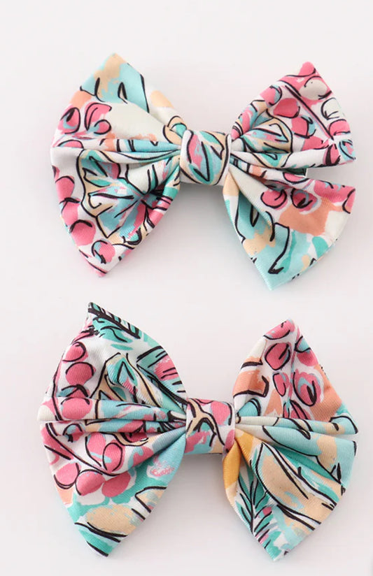 Teal floral print bows
