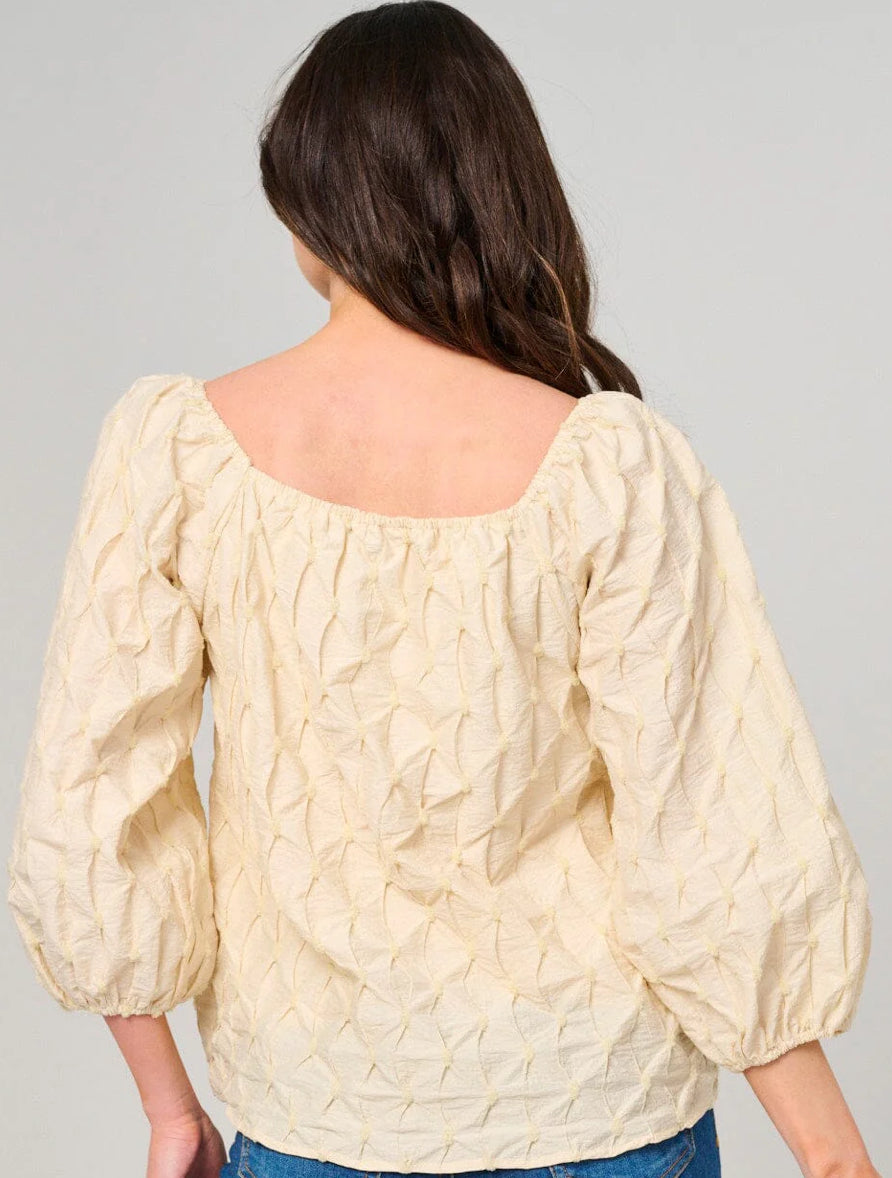 WOMEN'S 3/4 PUFF SLEEVE SQUARE NECK DETAILED BLOUSE