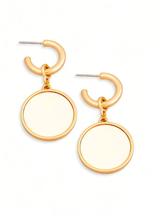 Solid Wooden Disc Round Drop Plated Earrings