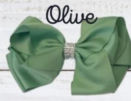 Olive rhinestone bow