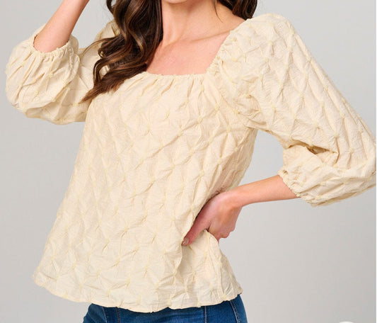 WOMEN'S 3/4 PUFF SLEEVE SQUARE NECK DETAILED BLOUSE