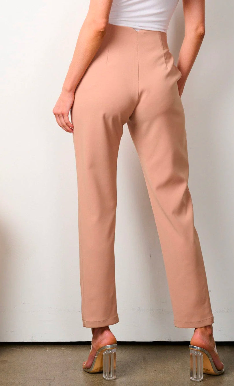 WOMEN'S BUTTON CLOSURE POCKETS WIDE LEG PANTS