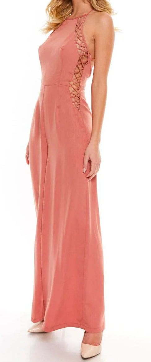 WOMEN'S SLEEVELESS CUT OUT OPEN BACK WIDE LEG JUMSPUIT