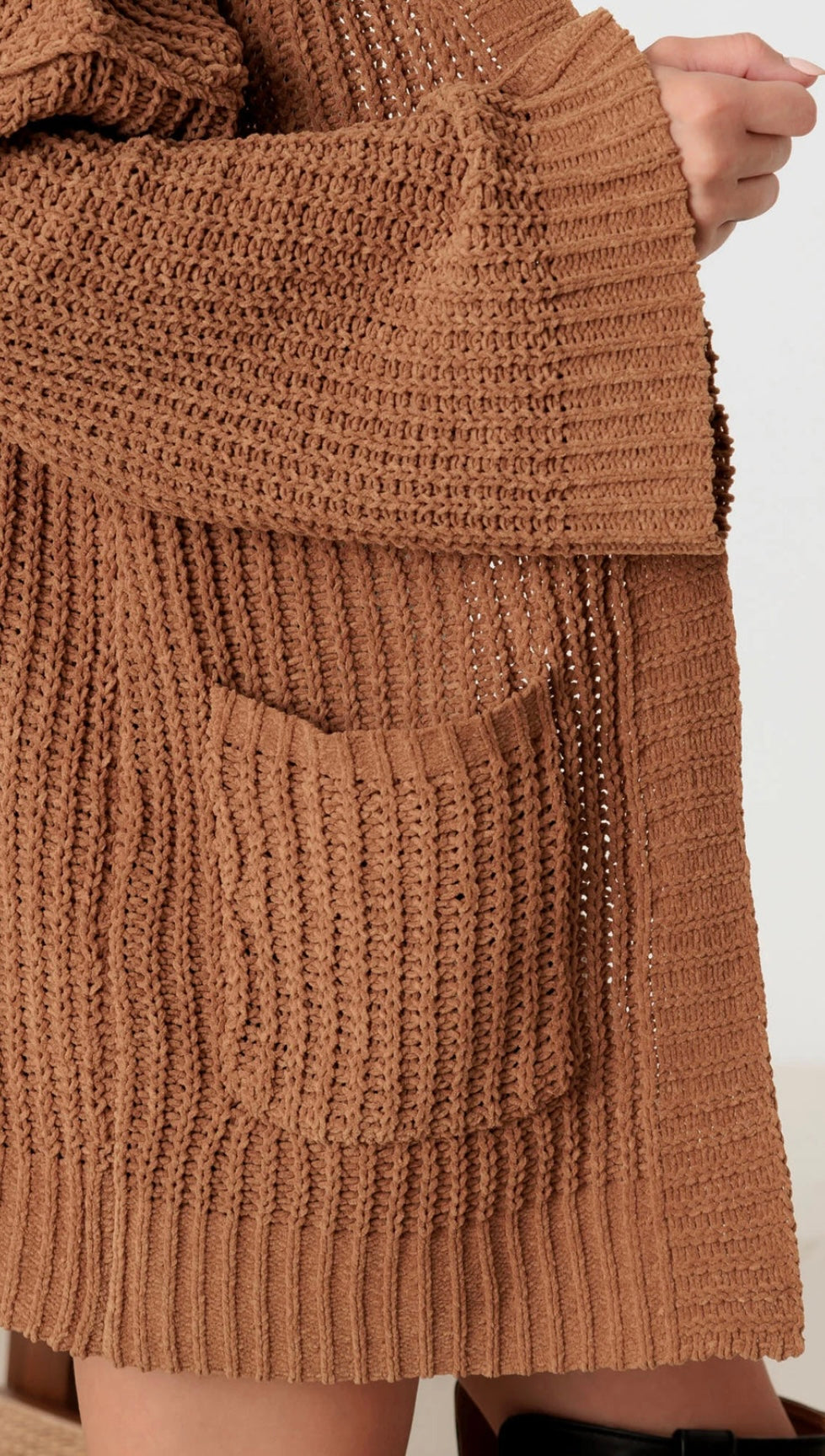 Long Sleeve Two Pocket Open Front Knit Cardigan