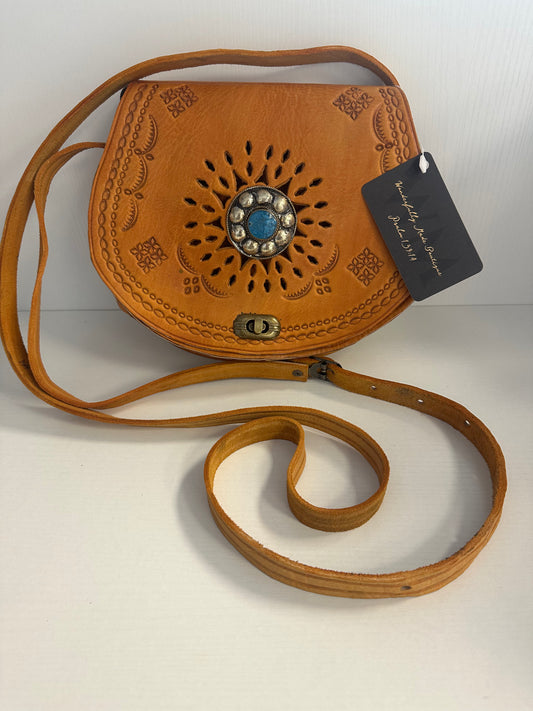 Small Aaliyah leather cross body with blue stone