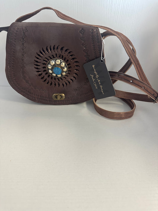 Small Aaliyah leather crossbody with blue stone